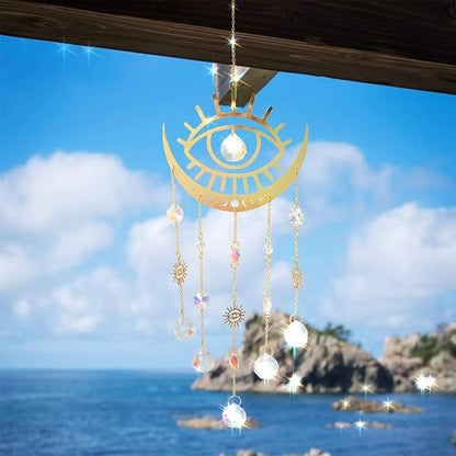 Artilady Evil Eye Garden Suncatcher - Large Prisms Crystal Ball Wind Chimes for Outside Sun Catcher Indoor Window Boho Witchy Room Home Bedroom Decor Christmas Housewarming Gift for Her