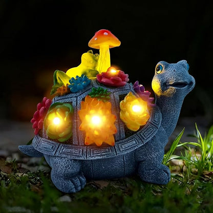 Solar Garden Outdoor Statues Turtle with Succulent and 9 LED Lights - Lawn Decor Tortoise Statue for Patio, Balcony, Yard Ornament - Unique Housewarming Gifts（8.5 Inch）