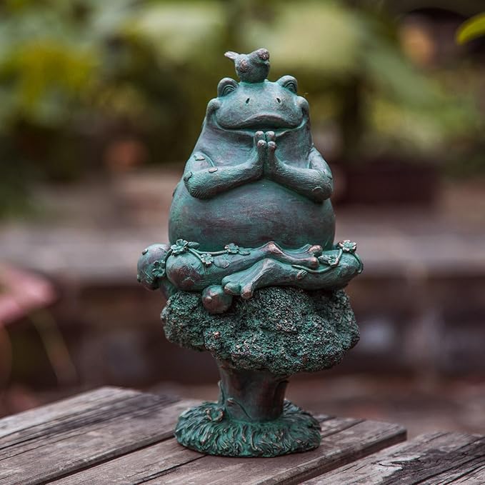 Topadorn Frog Statue Zen Garden Figurines for Home and Garden Decor, Garden Decoration Resin Statuary Yoga Frog, Dark Green