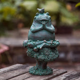 Topadorn Frog Statue Zen Garden Figurines for Home and Garden Decor, Garden Decoration Resin Statuary Yoga Frog, Dark Green
