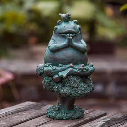 Topadorn Frog Statue Zen Garden Figurines for Home and Garden Decor, Garden Decoration Resin Statuary Yoga Frog, Dark Green