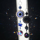 Crystal Suncatcher for Windows - Hanging Prism Sun Catchers with Crystal Balls&Blue Eye, Rainbow Maker for Home、 Garden、Car Decor (Round Eyes)