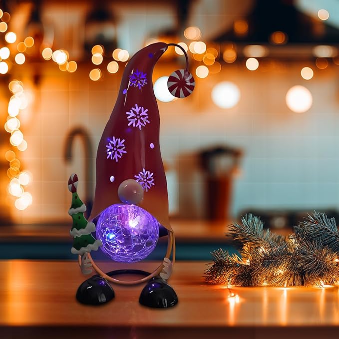 HONGLAND Christmas Decorations Outdoor Solar Gnome Yard, Color Changing LED Lights with Snowflake Hollowed-Out Hat, Cute Christmas Outdoor Decor for Garden, Patio, Pathway (Red)