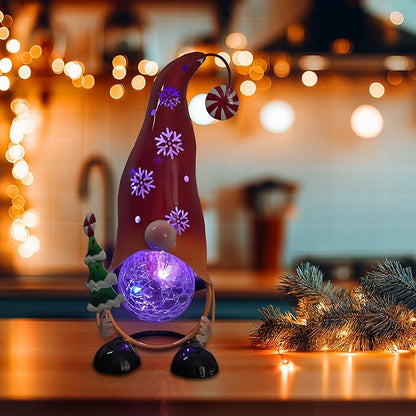 HONGLAND Christmas Decorations Outdoor Solar Gnome Yard, Color Changing LED Lights with Snowflake Hollowed-Out Hat, Cute Christmas Outdoor Decor for Garden, Patio, Pathway (Red)
