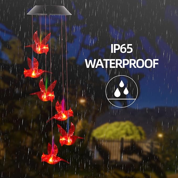 Cardinal Solar Wind Chimes for Outside, Cardinal Solar Hanging Lights Outdoor Wind Chime for Garden Patio Decor, Unique Gifts for Mother Mom Grandma Women Birthday