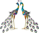 Peacock Garden Statues Metal Peacocks Sculptures for Outdoor Backyard Decor Patio Lawn Porch Yard Decoration (Pack of 2, Blue)