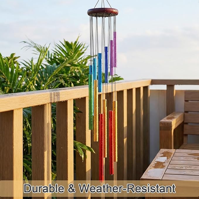 Wind Chimes for Outside, Colorful Wind Chimes with 12 Aluminum Tunes, Musical Outdoor Wind Chimes for Patio Garden Yard Home Decor, Memorial Wind Chime Gifts for Mom Grandma