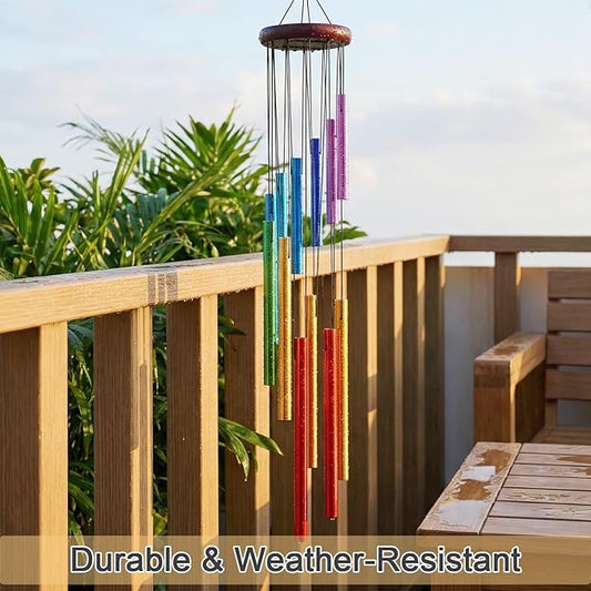 Wind Chimes for Outside, Colorful Wind Chimes with 12 Aluminum Tunes, Musical Outdoor Wind Chimes for Patio Garden Yard Home Decor, Memorial Wind Chime Gifts for Mom Grandma
