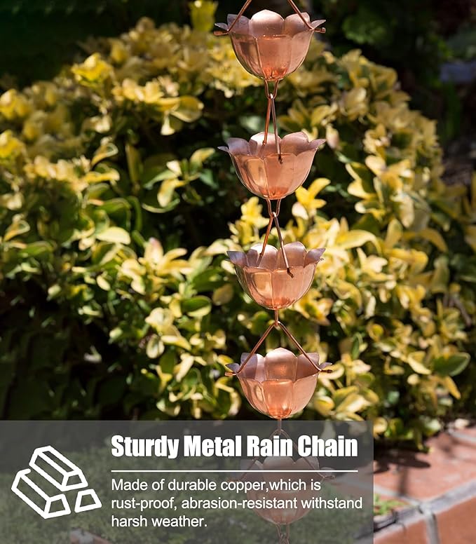 Rain Chain,rain Chain for downspout, Hanging Flower Japanese for Rain Gutter & Eaves Drainage, Garden Decoration Rain Chain, Pure Copper Downspout Water Chain (1 m (3.2ft))