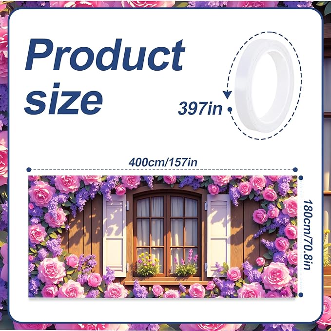 13x6 ft Rose Covered Window Garage Door Banner - Vintage Window with Climbing Flowers Backdrop, Hanging Garage Decor - for Garden Theme Wedding Decor, Romantic Outdoor Wall Sign