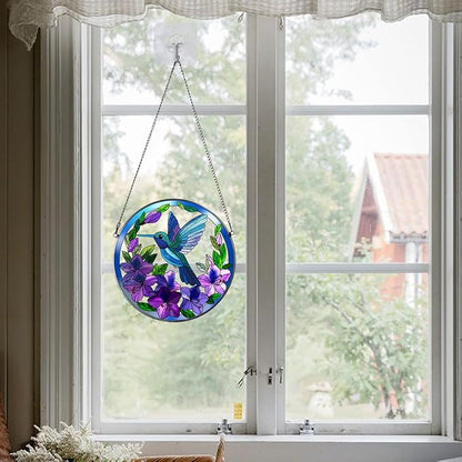 Hummingbird Stained Glass Suncather for Window Hanging, 6.3'' Purple Hummingbird Ornament Gift for Women, Nature-Inspired Wall Art Home Decor Gifts for Mom, Grandma (Purple, 6.3'')