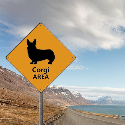 Corgi Area Xing Caution Crossing Sign Corgi Dog Aluminum Metal Sign Warning Sign Novelty Road Fence Yard Wall Decor For Indoor Outdoor Highway15x15in