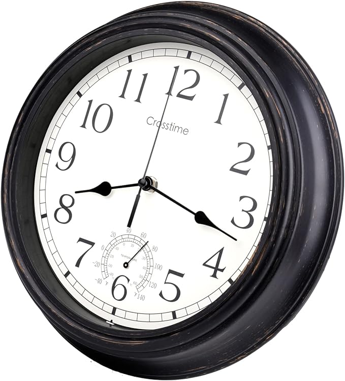 12 Inch Retro Indoor Outdoor Clocks Waterproof with Thermometer Easy to Read Silent Quality Quartz Vintage Bathroom Clock Battery Operated for Patio,Home,Garden Decor (Bronze)