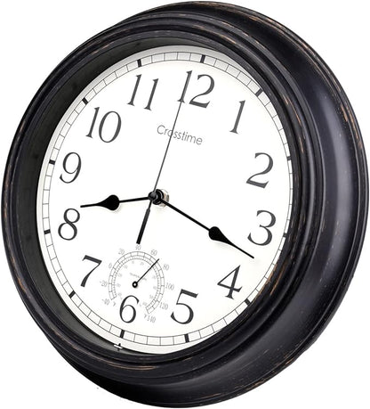 12 Inch Retro Indoor Outdoor Clocks Waterproof with Thermometer Easy to Read Silent Quality Quartz Vintage Bathroom Clock Battery Operated for Patio,Home,Garden Decor (Bronze)