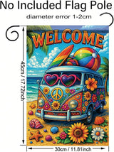 Summer Garden Flag 12x18 Inch Welcome Hippie Van Beach Surf Rainbow Peace Floral Design Outdoor Yard Porch Lawn Patio for Seasonal Coastal Boho Home Decor