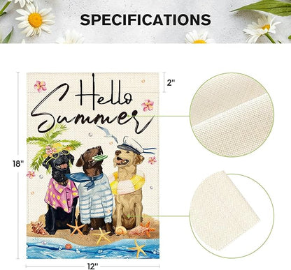 AVOIN colorlife Hello Summer Sea Beach Dogs Garden Flag 12x18 Inch Double Sided Outside, Floral Starfish Seasonal Holiday Yard Outdoor Decoration