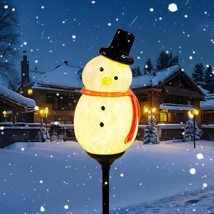 Solar Powered Garden Stake Lights Outdoor, Cute Animal Outdoor Figurine Lights Ornament Statue Decor for Pathway, Patio, Black Snowman.