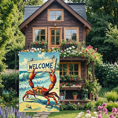 Welcome Crab Garden Flag Spring Summer Grden Flags Vertical Double Sided Small Burlap beach Patio Lawn Holiday Yard Outdoor Decorations 12x18 Inch