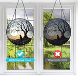 Black Cat Suncatcher Stained Glass Window Hanging - 8” Handmade Cat Suncatchers for Windows Hanging - Cat On a Tree Sun Catchers Wall Decor Glass Panel - Mothers Day Birthday Gifts for Mom Grandma