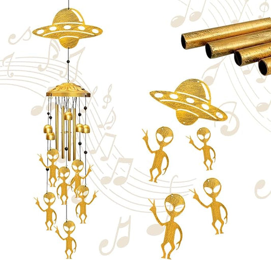 Alien Wind Chimes for Outside - Aliens UFO Windchimes Gifts for Men/Women/Dad/Grandpa Birthday Gift Memorial Gift Metal Wind Chime for Outdoor/Indoors Home, Porch, Yard Decor, Garden Decorations