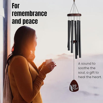 Memorial Wind Chimes for Loss of Loved One, Windchimes in Memory of a Loved One, Sympathy Gift Baskets, Bereavement Condolence Gifts, Memorial Gifts for Loss of Mom, 32" Sympathy Feather, Black