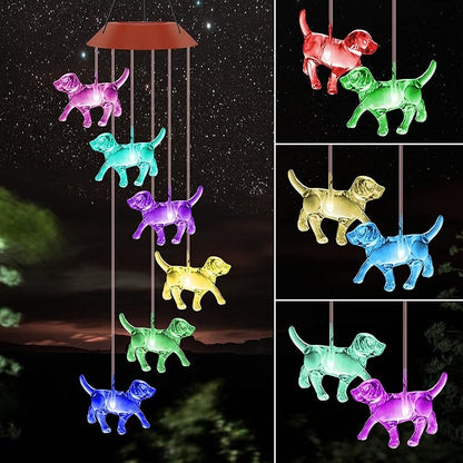 Dog Solar Wind Chimes for Outside Colors Changing Lights Outdoor Waterproof Multicolor Wind Chime Gifts for Mom Grandma Mobile Hanging Windchimes for Garden Party Yard Window Decor