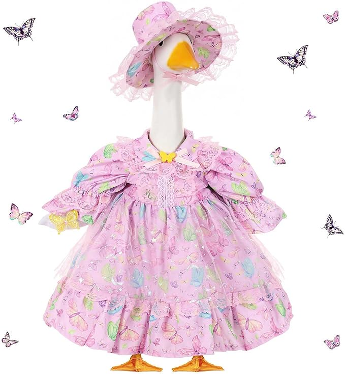 FuWeave Spring Goose Outfit Fancy Dress Butterfly Porch Goose Clothes for 23" Large Statue Outdoor Patio Yard Lawn Art Decoration