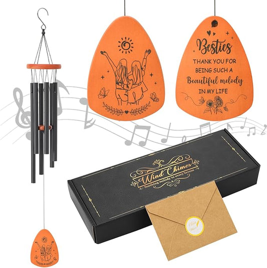 Best Friend Birthday Gifts, Wooden Wind Chimes for Garden Special Friend Gifts for Women Men with Envelope, Outdoor Wind Chimes with Pendant Presents Unique Friendship Gift for Besties, BFF