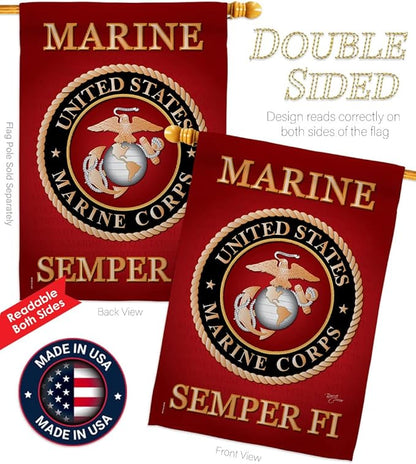 Marine Corps House Flag - Pack Armed Forces USMC Semper Fi United State American Military Veteran Retire Official Support Our Troops - Banner Small Garden Yard Gift Double-Sided 28 X 40