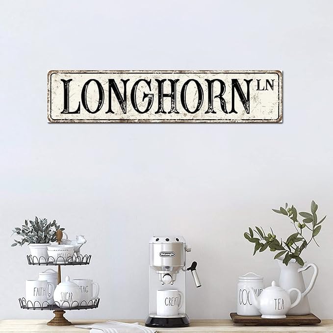Madcolitote Personalized Longhorn Street Sign Vintage Longhorn Wood Signs Farmhouse Wall Art Rustic Wall Decorations for Living Room Home Decor for Home Bars Clubs Cafes Man Cave Party 4x18in