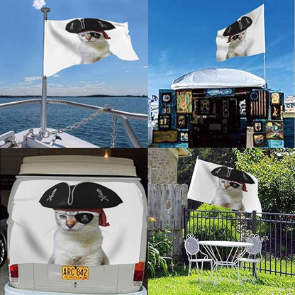 Swono Cat Pirate Flag - 3x5 ft Funny Animal Skull Blindfold Triangular Flag Kitten Captain for Outdoor & Indoor