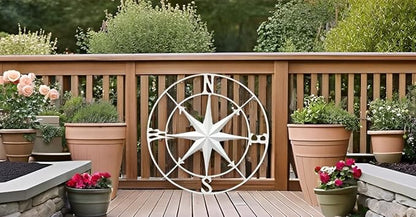 Nightclawing Nautical Compass Wall Decor,Coastal Nautical Beach Decor, Porch Patio Wall Hanging,41" (White)