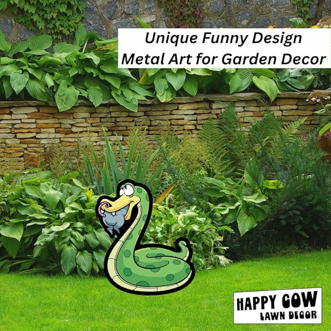 Garden Outdoor Small Metal Art 7"x 6" Weather Resistant Lawn Ornaments Sturdy Stakes Yard Sign Decoration for Patio (Hungry Snake)