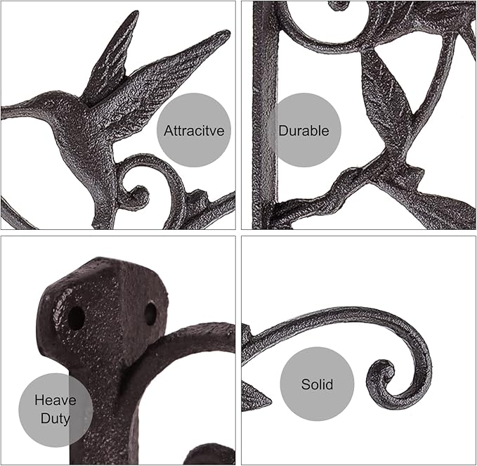 SEISSO Hanging Plant Bracket Iron Hummingbird Plant Hanger Wall Decor, Vintage Home Heavy-Duty Metal Hooks for Flower Pots Bird Feeder Lanterns Wind Chime