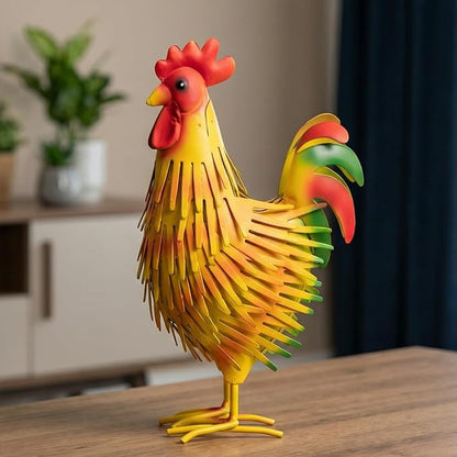 Metal Rooster Decor Statue, Colorful Farmhouse Chicken Figurine for Indoor Tabletop, Shelf Kitchen Display, Rustic Garden & Patio Accent, Unique Gift for Women Mom