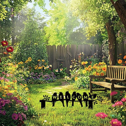 SUPERDANT Bird Welcome Metal Garden Decor Bird on a Branch Outdoor Garden Ornament Black Silhouette Outdoor Decor Animal Yard Stakes Decorative Metal Wall Art for Lawn Patio Gift for Gardeners