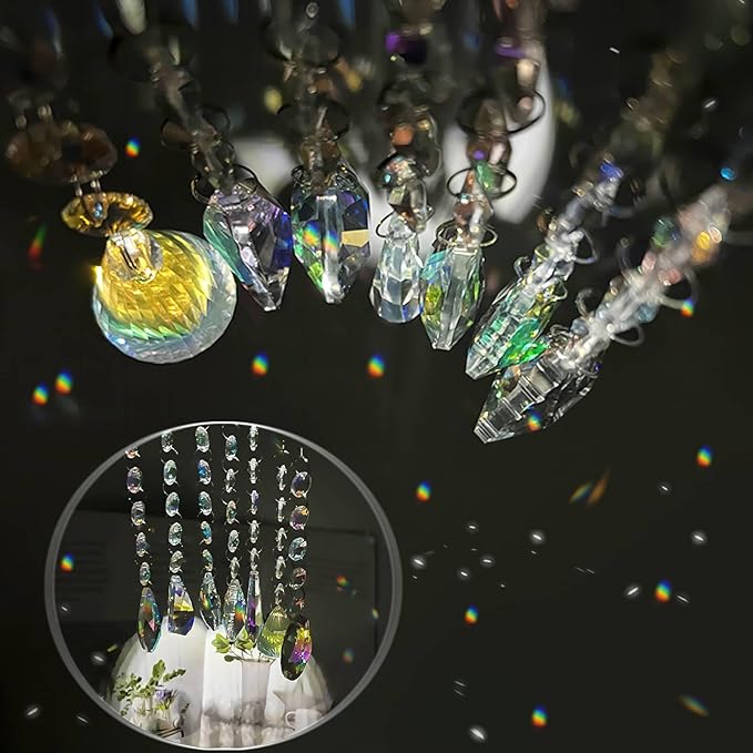 Sun Catchers with Crystals, 7 Pcs Hanging Crystals Suncatchers for Windows, Colored Suncatchers Prisms Glass Pendant for Chandeliers, Garden, Christmas Tree Decoration