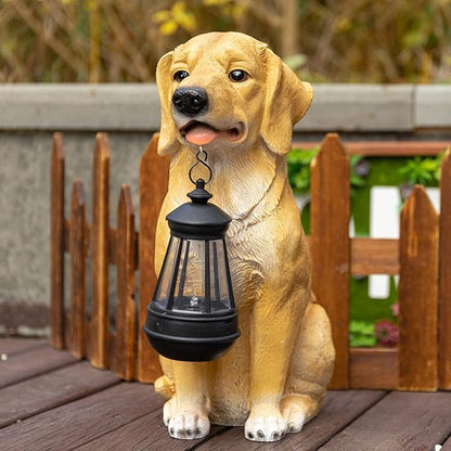 Garden Dog Statues Outdoor Decor, Golden Retriever Yard Outdoor Statue with Solar Lantern Lights Decorations Solar Dog Ornaments for Patio, Lawn, Yard Art Decoration, Housewarming Garden Gift