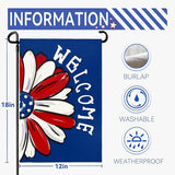 4th of July Garden Flag Patriotic Daisy Double Sided Yard Flag Burlap Welcome Independence Day House Banner Memorial Day Floral America Blue Garden Flags Outdoor Decoration 12x18 Inch