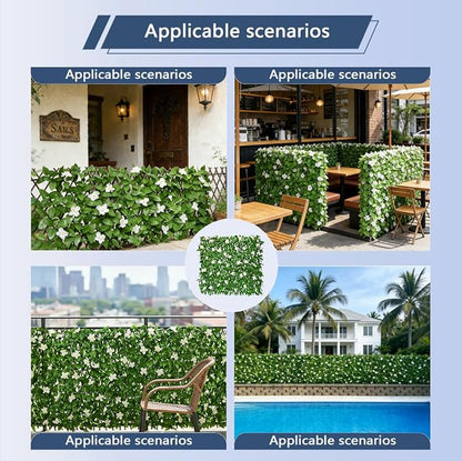 Expandable Privacy Screen with Artificial Flower for Balcony Patio Fence Greenery Privacy Fence Outdoor White Flowers 2pcs