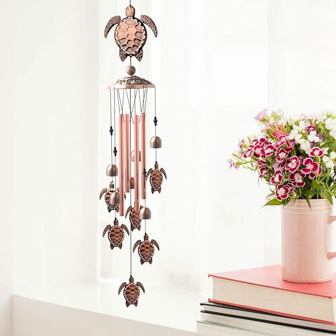 Sea Turtle Wind Chimes Outdoor, for Women,Tortoise Copper Windchime, Thanksgiving Gift for mom, Grandma,Sister,Women,Gardening Gifts,Yard Decor