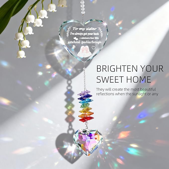 Sister Gifts, Birthday Gifts for Sister, Crystal Suncatcher, Window Hanging Home Decoration, Unique Gift for Sister Birthday