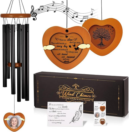 Personalized Memorial Wind Chimes for Outside 32 Inch Sympathy Memorial Gifts for Loss of Loved One Remembrance Gifts for Loss of Mom Dad Husband Sympathy Gift in Black Brown