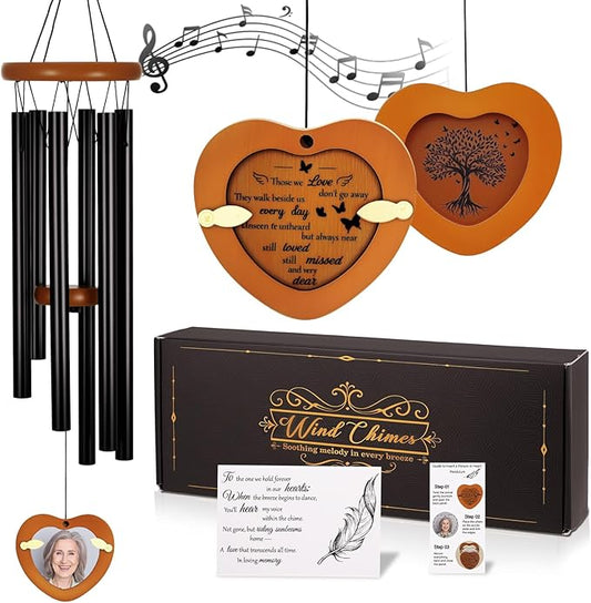 Personalized Memorial Wind Chimes for Outside 32 Inch Sympathy Memorial Gifts for Loss of Loved One Remembrance Gifts for Loss of Mom Dad Husband Sympathy Gift in Black Brown
