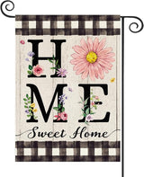 ORTIGIA Spring Summer Daisy Garden Flag Burlap Double Sided Home Sweet Home Floral Flower Small Flag Farmhouse Buffalo Plaid Floral Yard Lawn Patio Outside Outdoor Seasonal 12.5x18 Inch