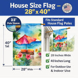 Caroline's Treasures Hawaii Hawaiian Hibiscus in Watercolor House Flag Large Porch Sleeve Pole Decorative Outside Yard Banner Artwork Wall Hanging, Polyester, House Size, Multicolor