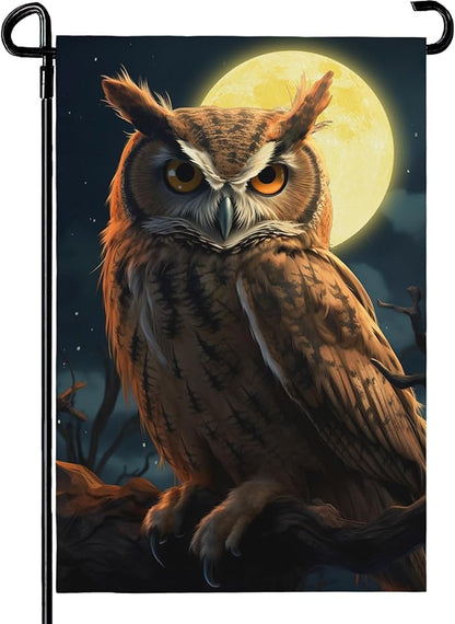 Owl Garden Flags 12x18 Double Sided Fake Owl Decoys to Scare Birds Squirrels Away Polyester Yard Flag Farmhouse Welcome Decoration Banners for Outdoor Yard Lawn Sign Decor