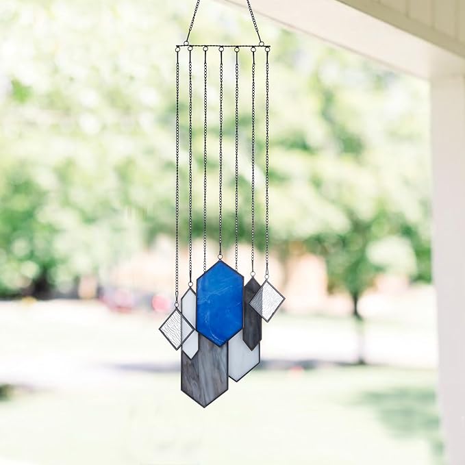 Stained Glass,Window Decor,Stained Glass Suncatchers Window Hanging,Modern Design Home Decor,Gifts for Couples.(Blue-Green)