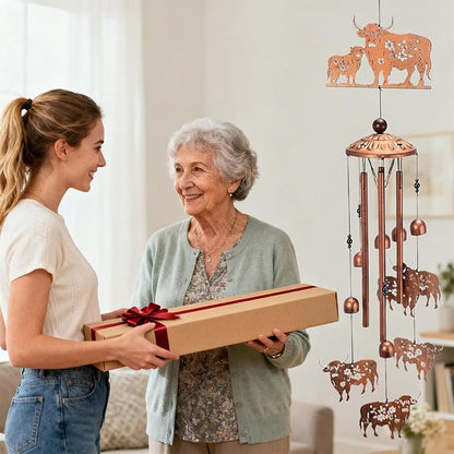 Highland Cow Outdoor Decor - Metal Wind Chimes Cows Gifts with Card for Women Men Wife Grandma Outside Indoor Hanging Decoration for Garden Lawn Patio Balcony Birthday Christmas Memorial Gift