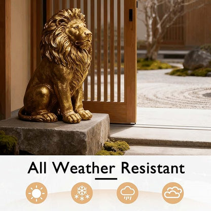 24" Large Golden Lion Statue for Garden, Outdoor Sculpture, Animal Decor for Yard Porch Entryway Patio Living Room (Large, Lion)
